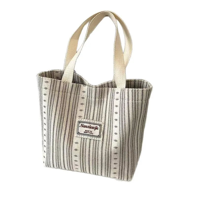 Japanese style corduroy tote bag in dark brown colour with large capacity interior