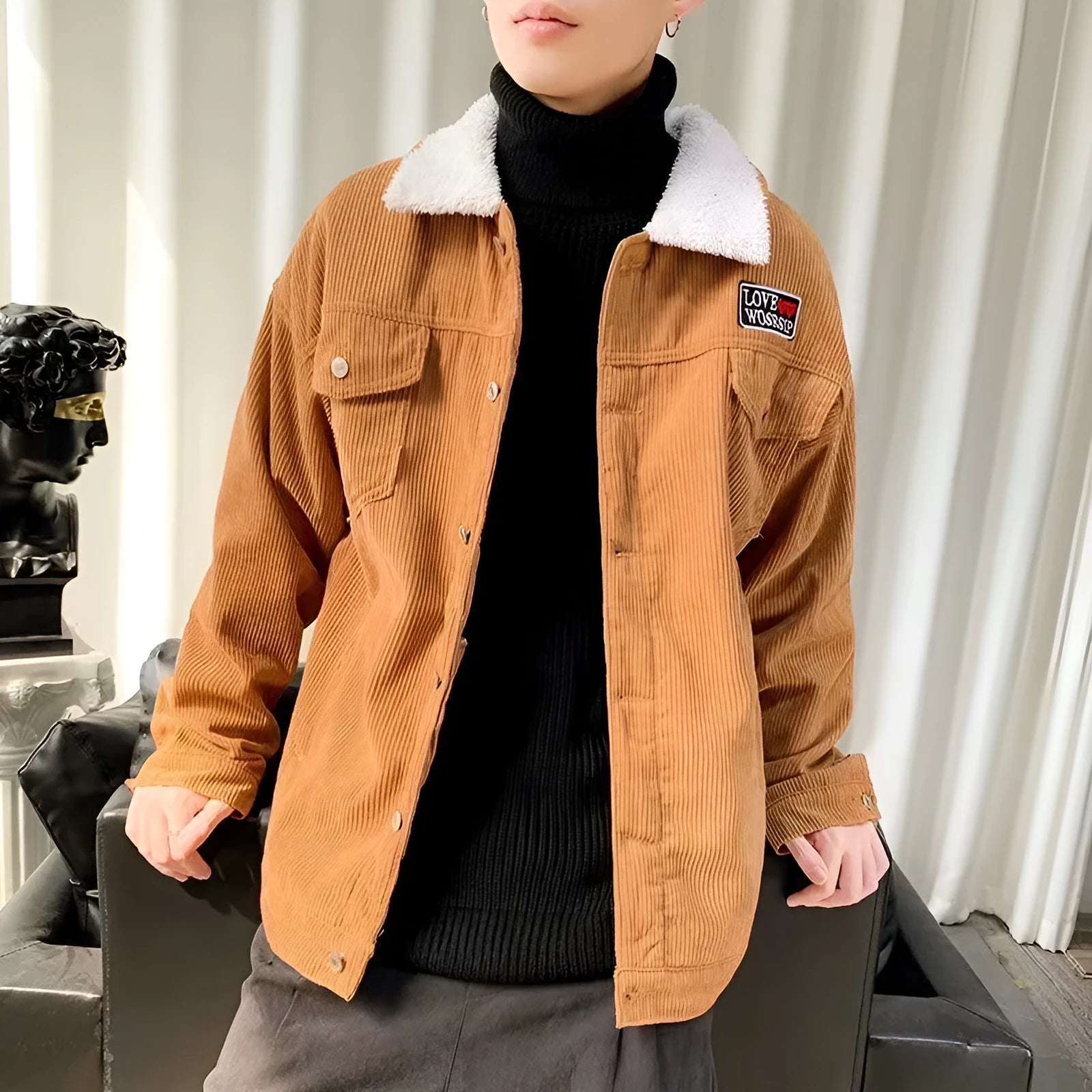 Men's corduroy workwear jacket in loose fit with large stick pockets