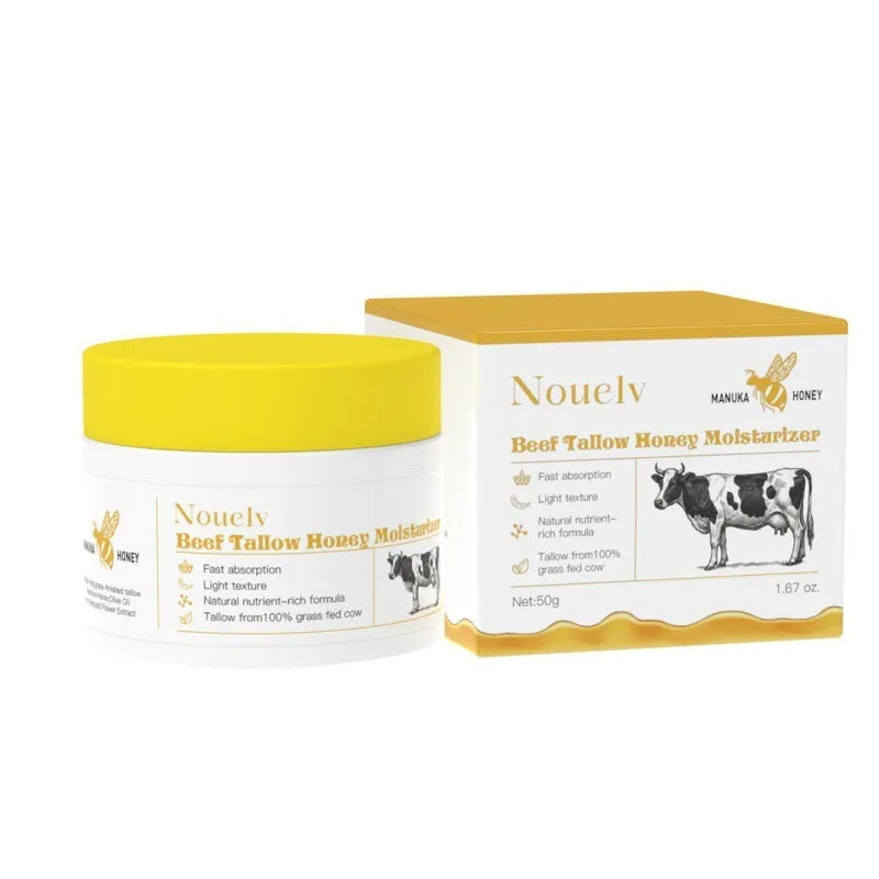 50g glass jar of Honey Tallow moisturising cream for dry and combination skin.