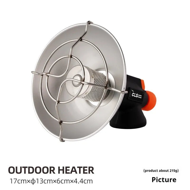 Portable outdoor heating stove with black and orange finish and automatic press ignition