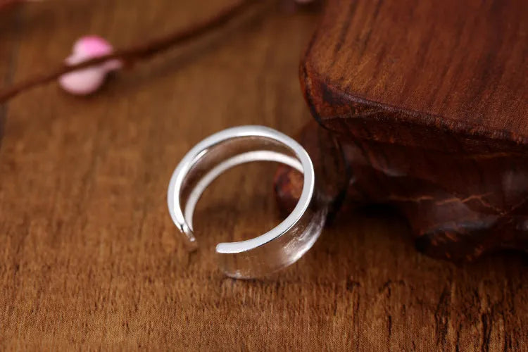 Adjustable opening geometric frosted sterling silver ring with Korean design