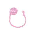 Cat toy ball with rope and bell inside in green, pink, purple, and yellow colours