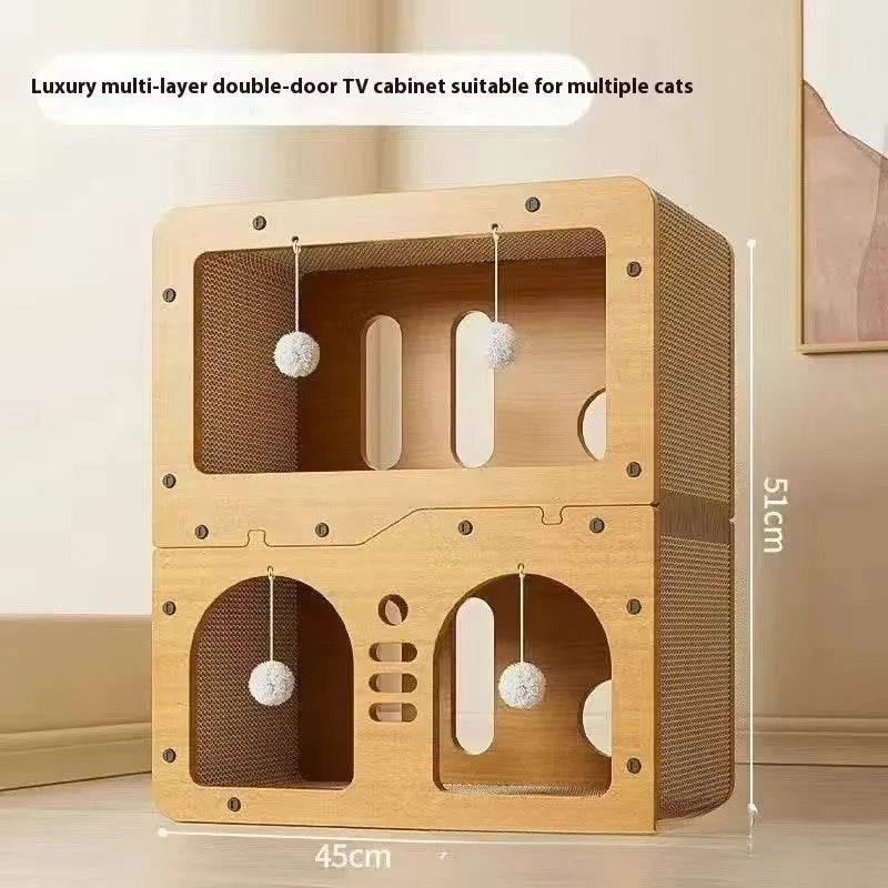 Double layer cat scratching board and bed in wear-resistant non-chip design