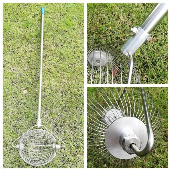 Stainless steel golf ball picker with metallic finish for retrieving practice balls