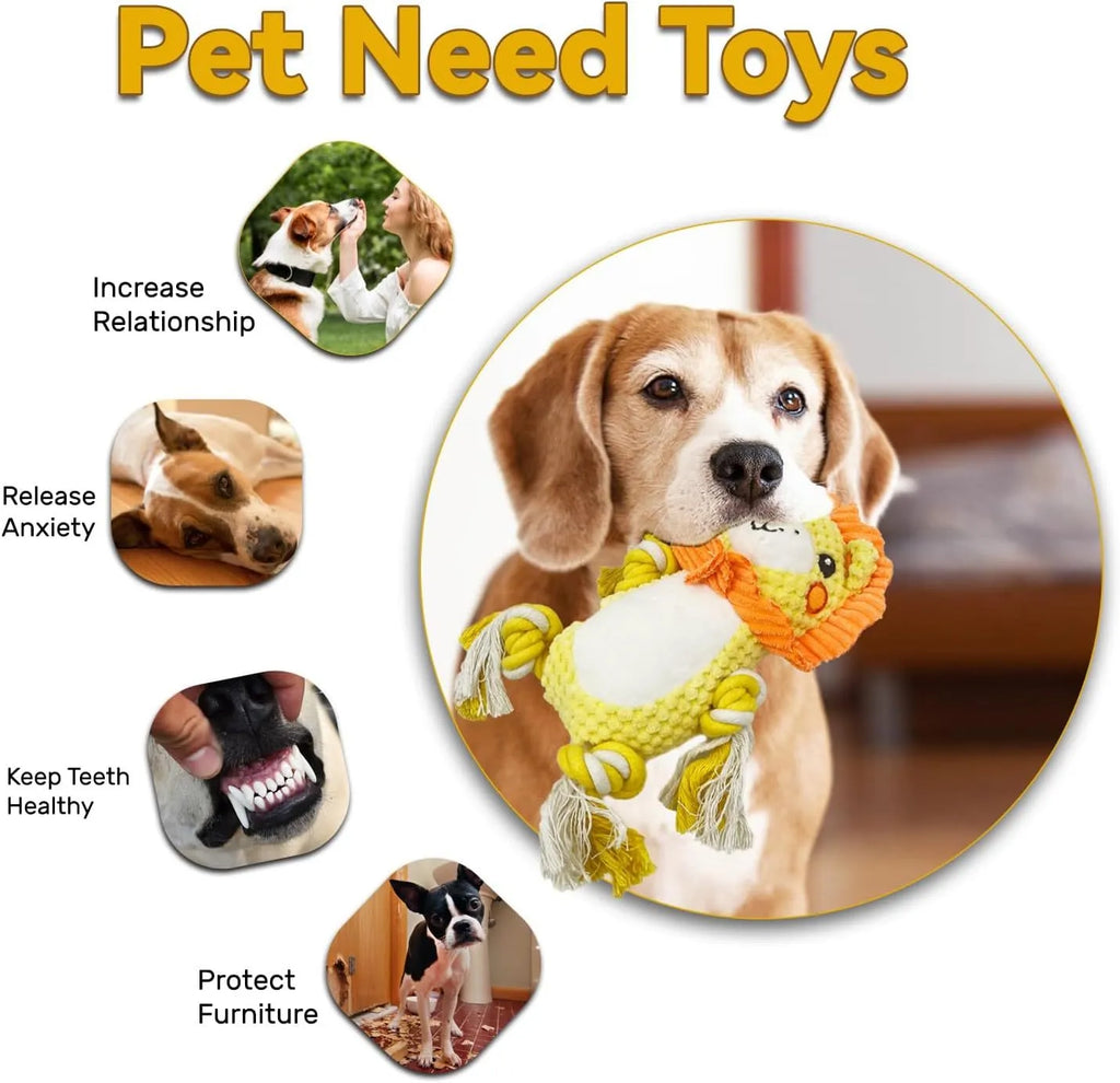 Lion and monkey soft plush squeaky dog toys for medium to large breeds