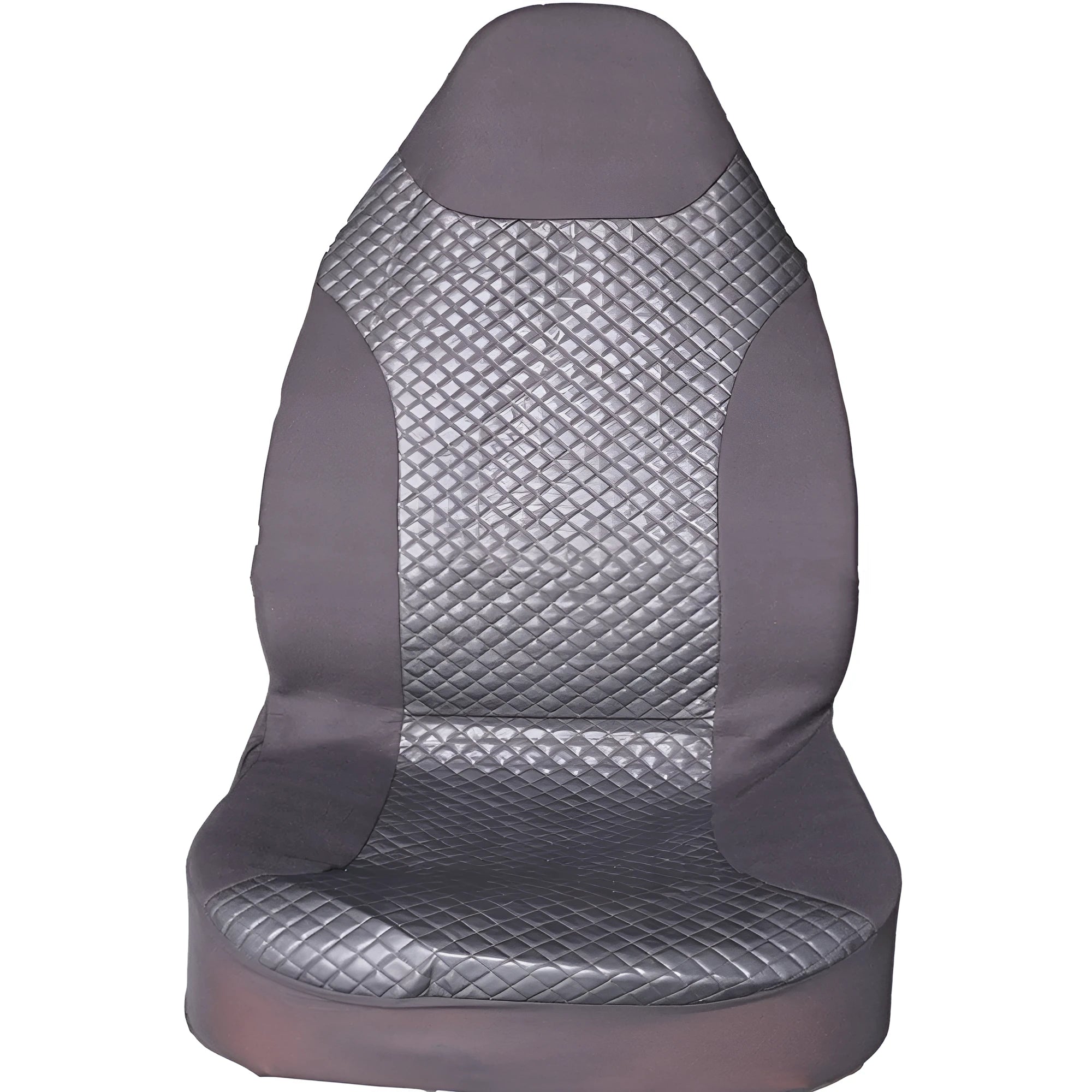 Black quilted automotive seat cover with PU and polyester construction