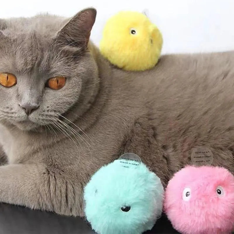 Interactive cat toy ball in blue, pink and yellow colours with animal sounds and touch trigger