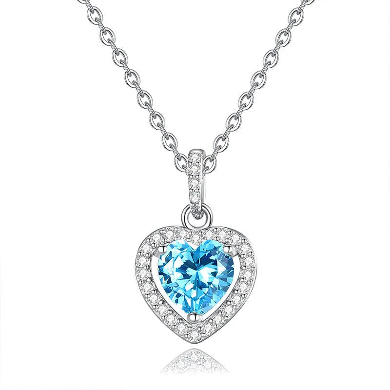 Sterling silver heart pendant necklace with natural gemstone on cross chain