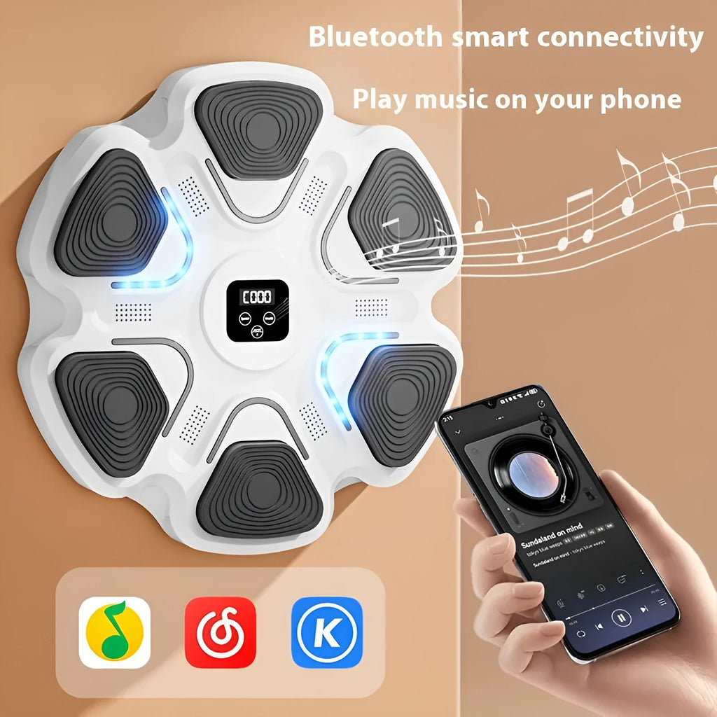 Smart music boxing machine wall target with electronic display and boxing gloves in black and white colour options