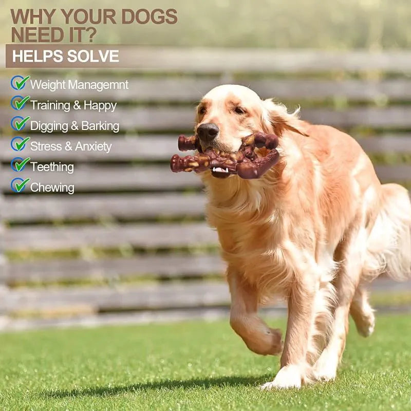 Scarlet red nylon dog chew toy with ridged texture for molar nibbling and teeth cleaning.