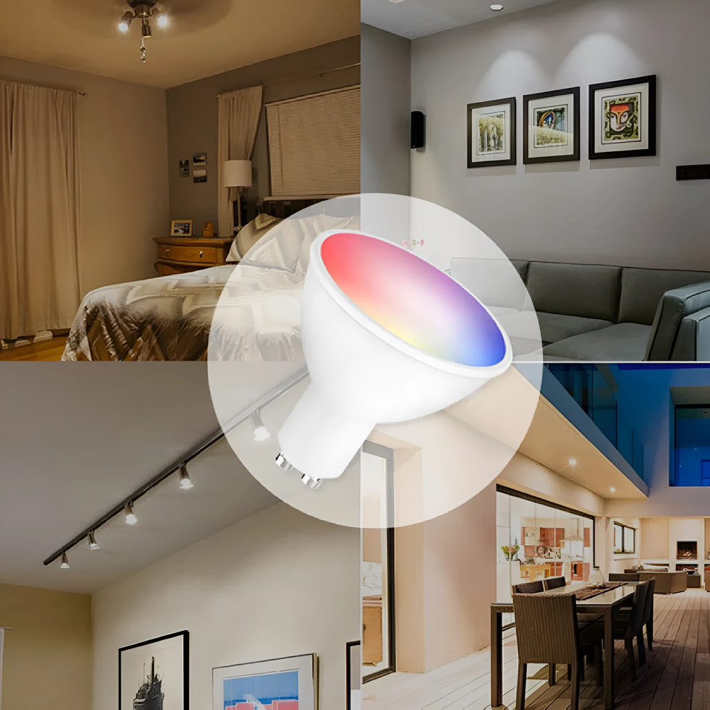 Smart RGBCCT GU10 spotlight bulb with WiFi connectivity for voice control