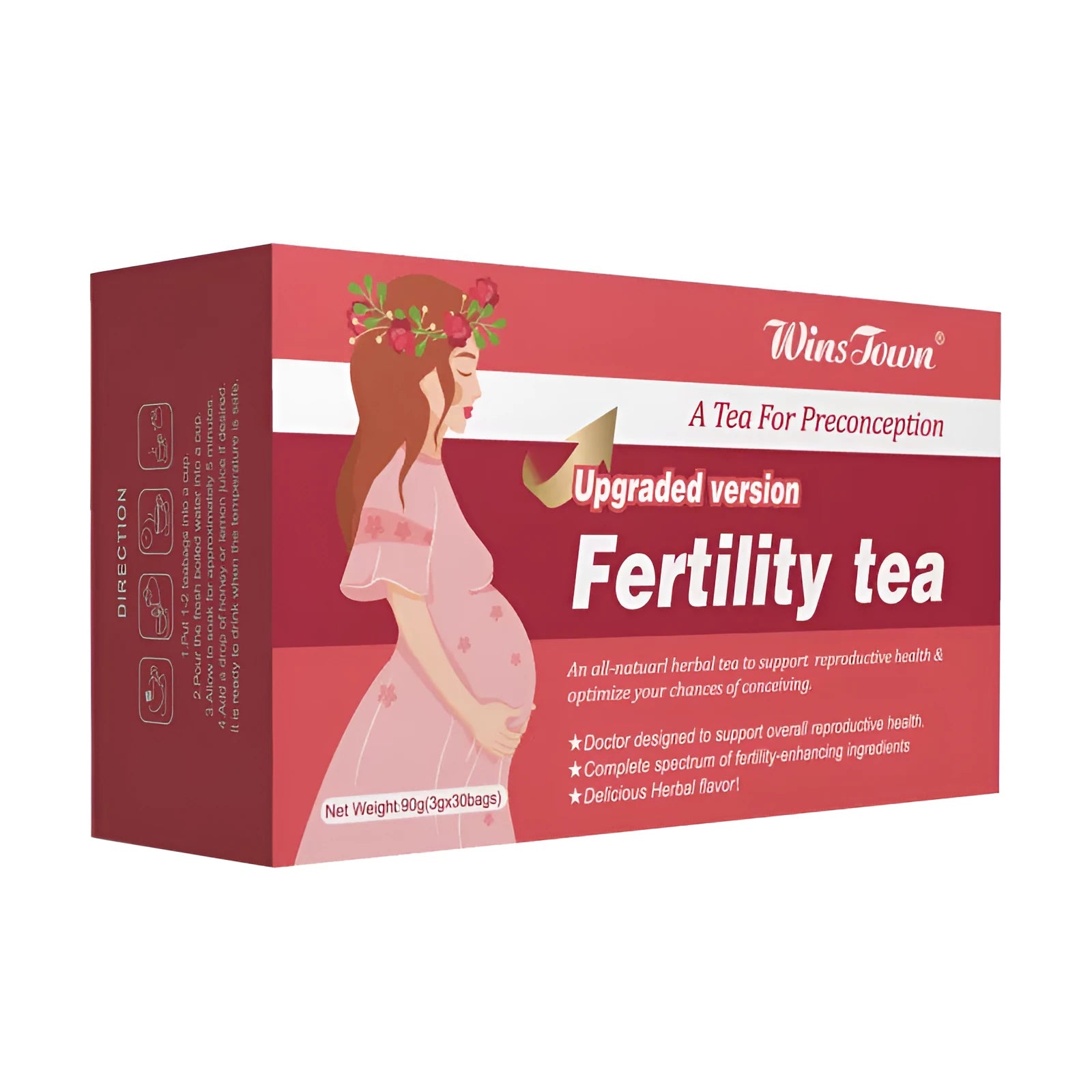 Box of fertility herbal tea containing 90 tea bags for reproductive wellness support