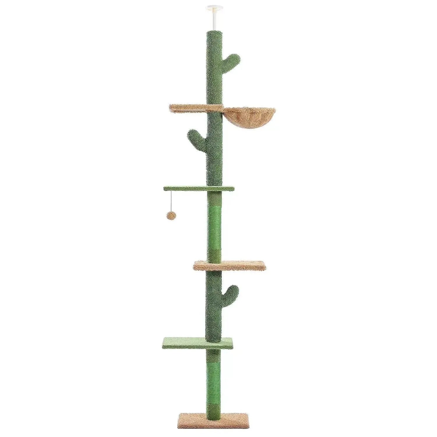 Tall solid wood cat climbing frame with integrated scratch board and cat nest