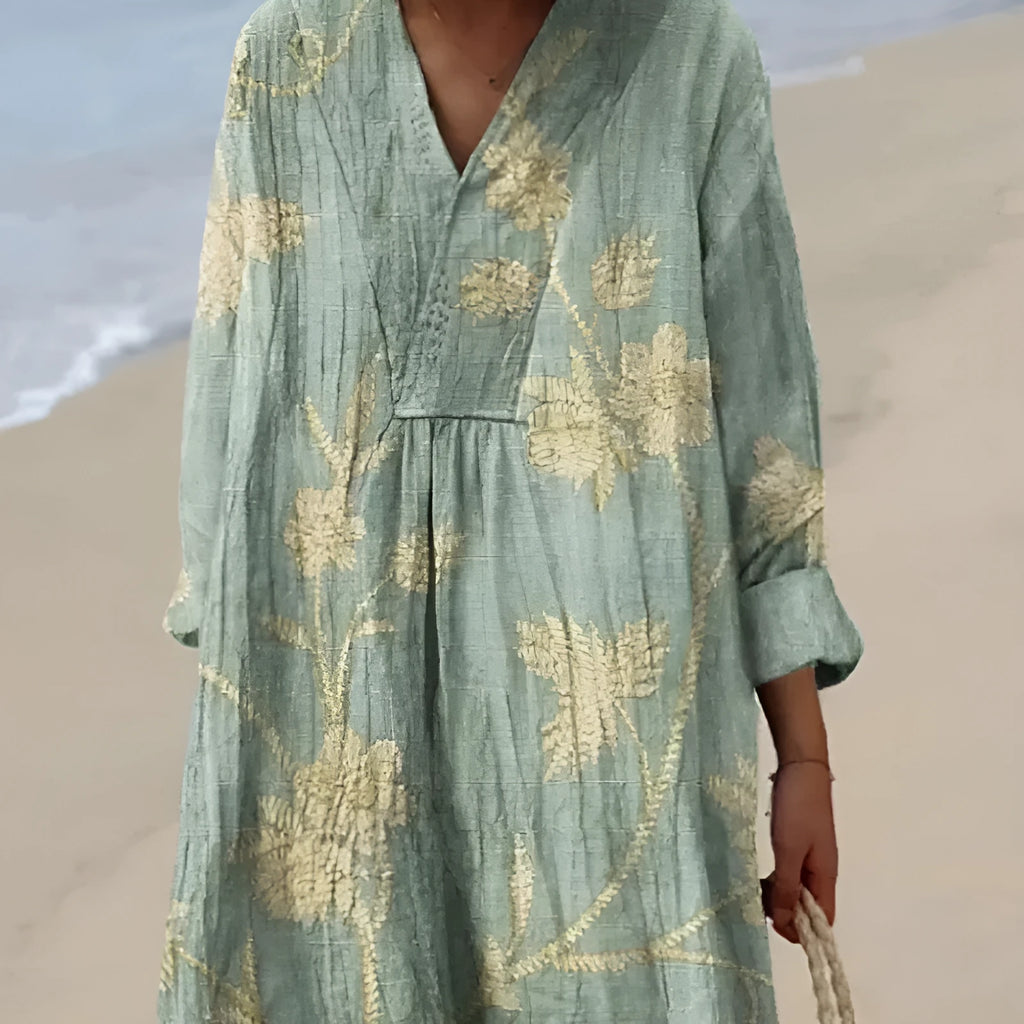 Women's casual long floral shirt dress with 3D printed pattern, pullover style, and wide waist.