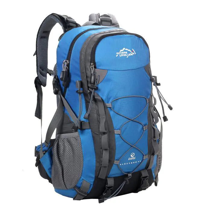 Polyester outdoor backpack in green with 20-35L capacity for hiking and camping