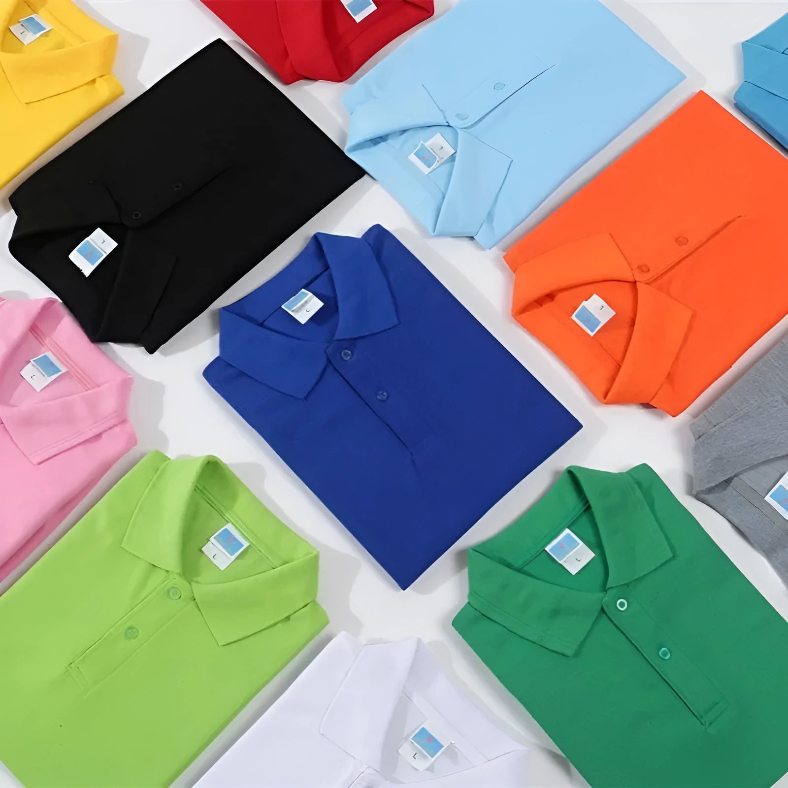 Short-sleeved cotton pullover shirt for advertising and workwear, shown in multiple colour options.