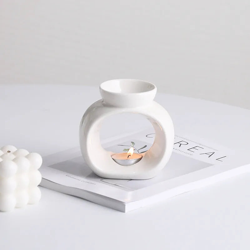 White Nordic style ceramic aromatherapy stove with anti-dry burning feature