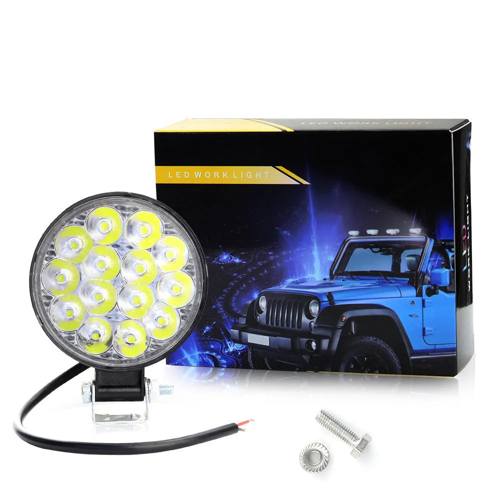 White LED car work light with aluminium housing and round design