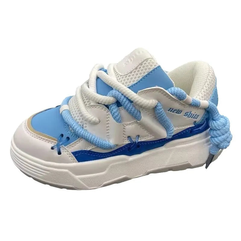 Women's grey retro platform sneakers with chunky rubber soles and 6-8cm heel height