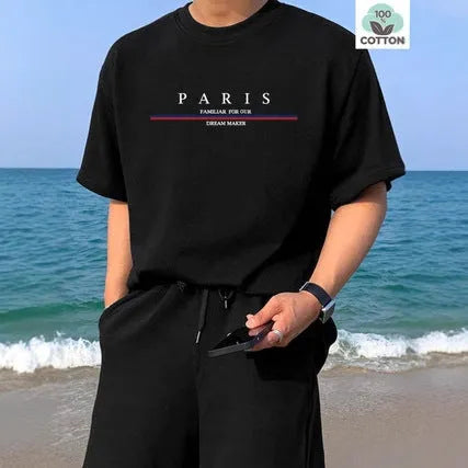 Men's loose fit cotton T-shirt with a printed letter design in apricot colour