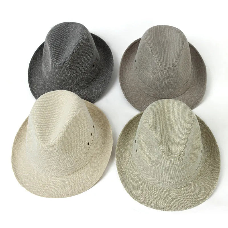 Thickened fedora hat for men in classic colours on a hat stand, showing the structured brim and crown.