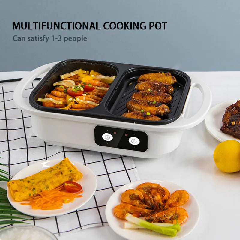 White or green electric hot pot and frying oven 2-in-1 kitchen appliance with mechanical controls