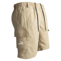 Men's straight-leg sport shorts in polyester fabric available in black, blue, green, and khaki colours
