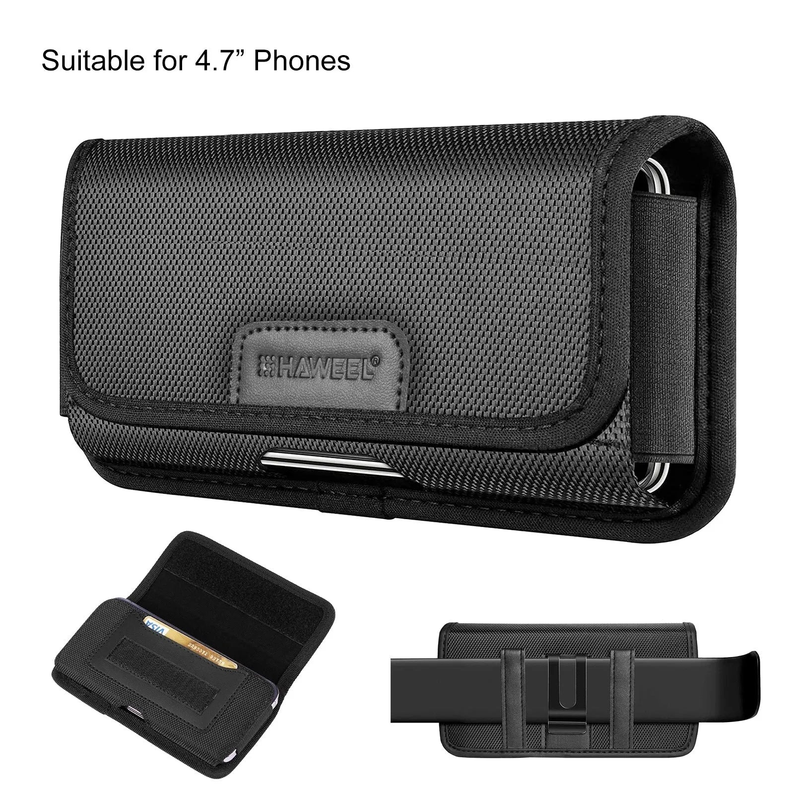 Men's multi-function nylon cloth belt slot waist bag for vertical and horizontal phones, breathable PU lining, solid colour