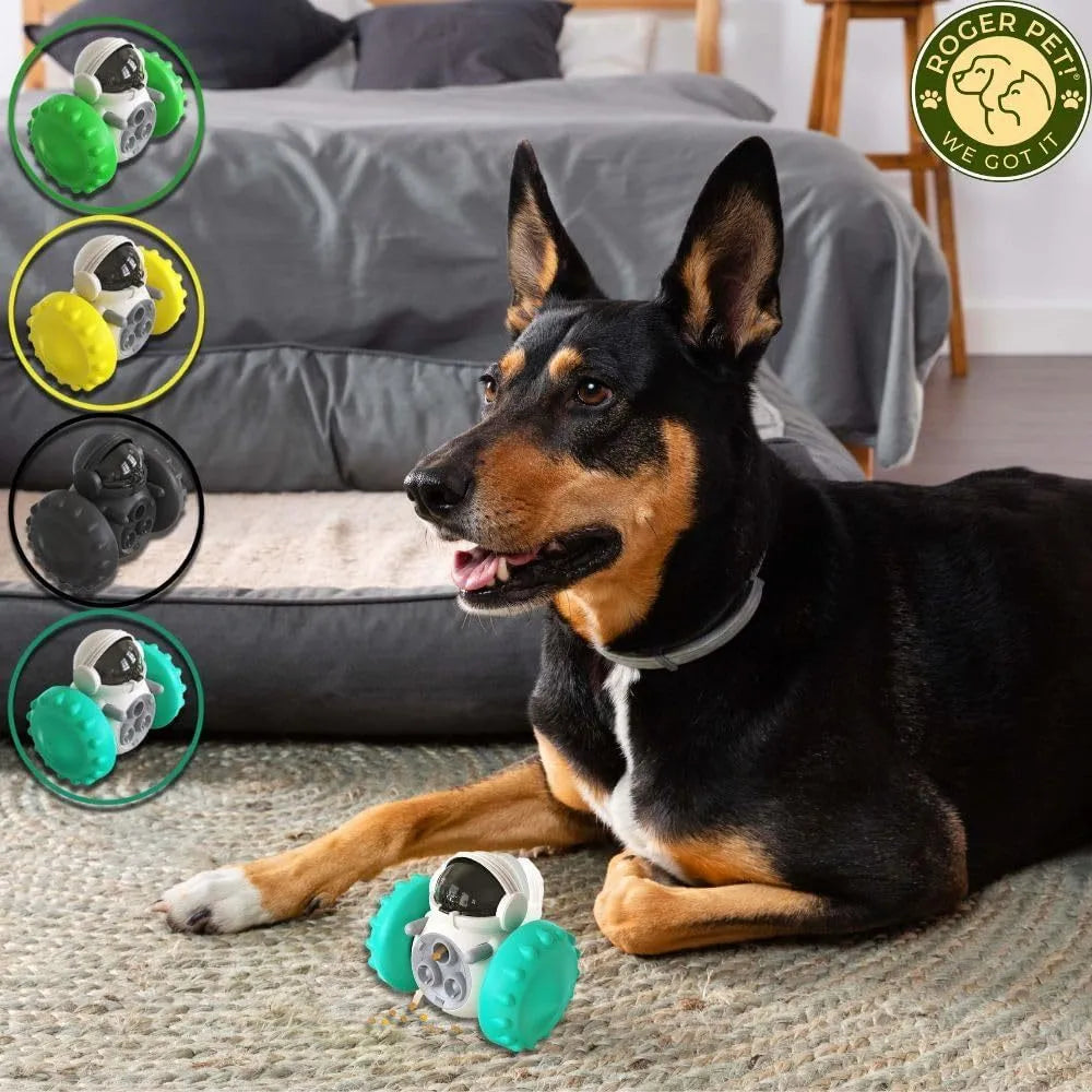 Pet tumbler treat dispenser toy in robot style with self-balancing system for small dogs and cats