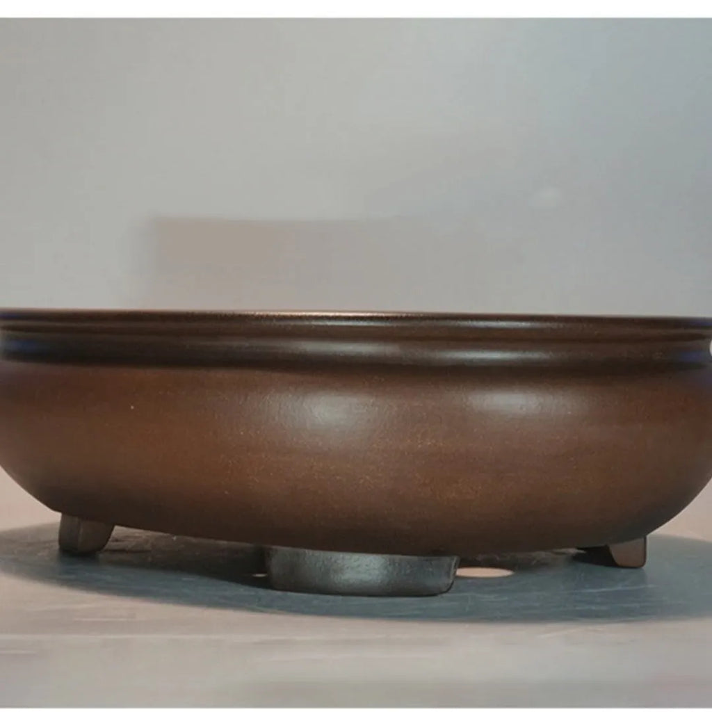 Handmade classical purple clay sand flowerpot on a desktop, showing its 58cm length and 18cm height.
