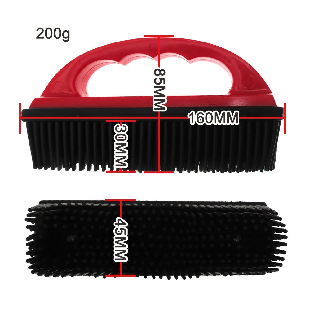 Red pet hair removal brush for dogs, cats and carpet cleaning measuring 160mm by 85mm
