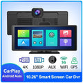 12-inch touch screen car dash cam with front and rear cameras on display