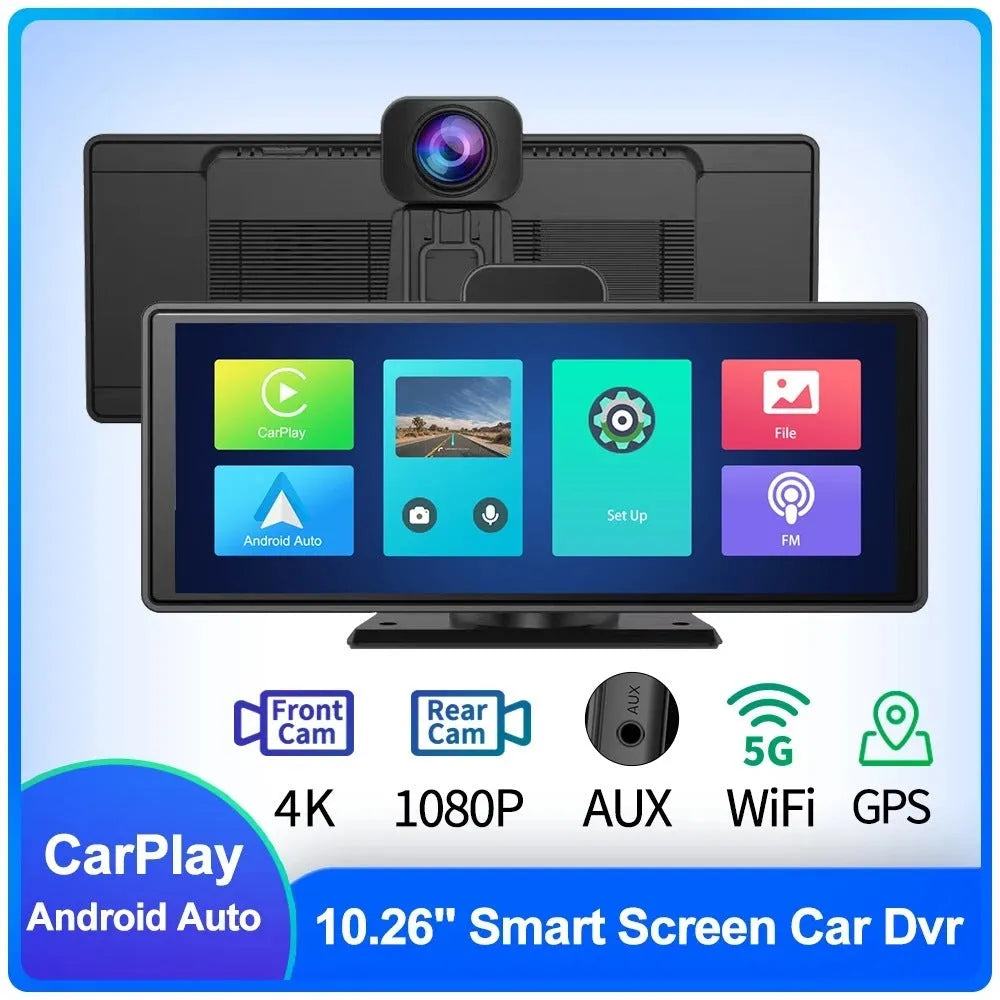 12-inch touch screen car dash cam with front and rear cameras on display
