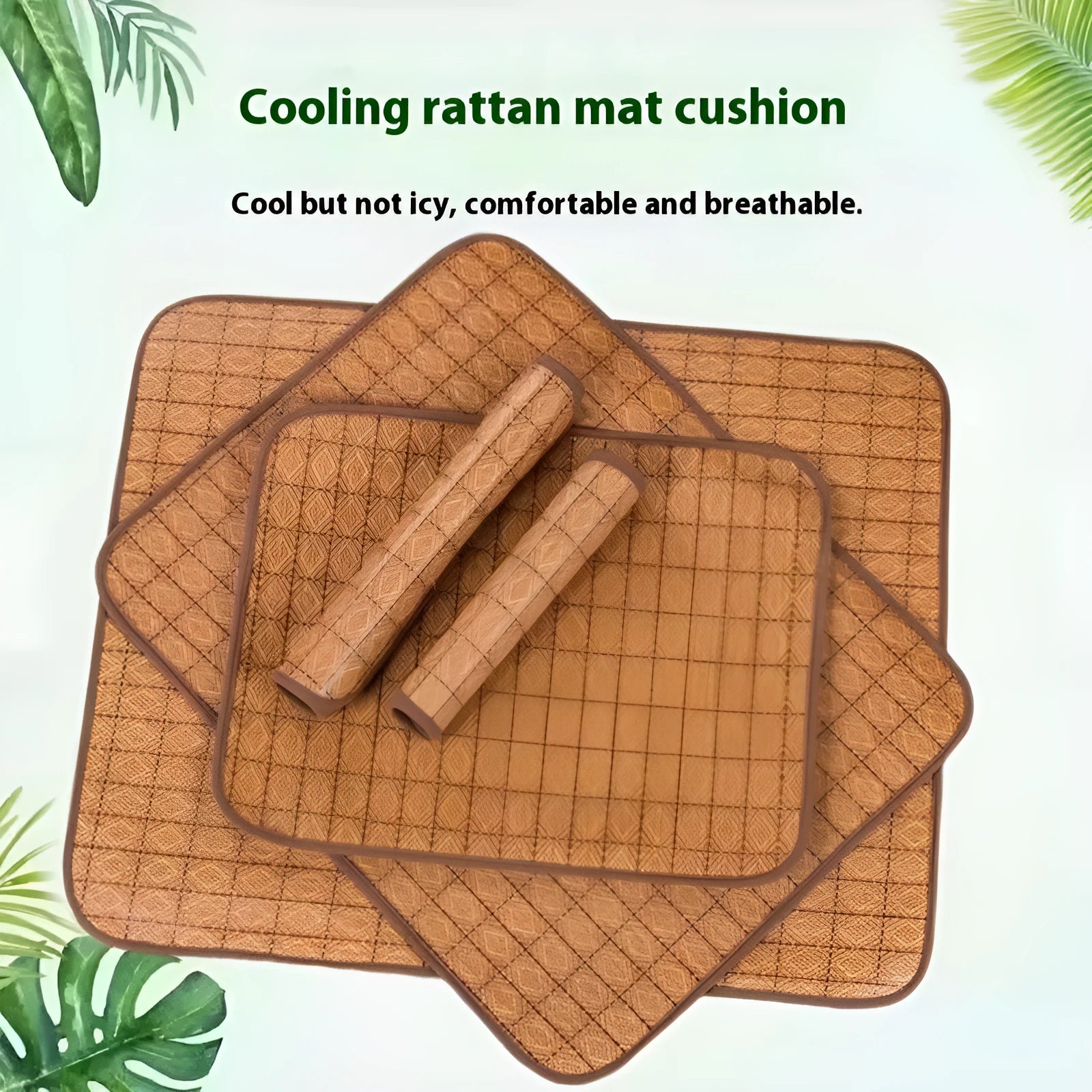 Brown rattan fibre cooling mat for dogs in various sizes for summer use
