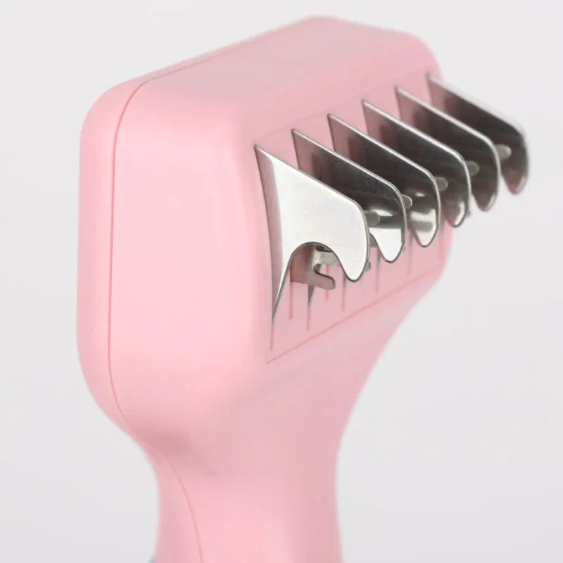 Pink stainless steel pet grooming comb with knot knife and massage function