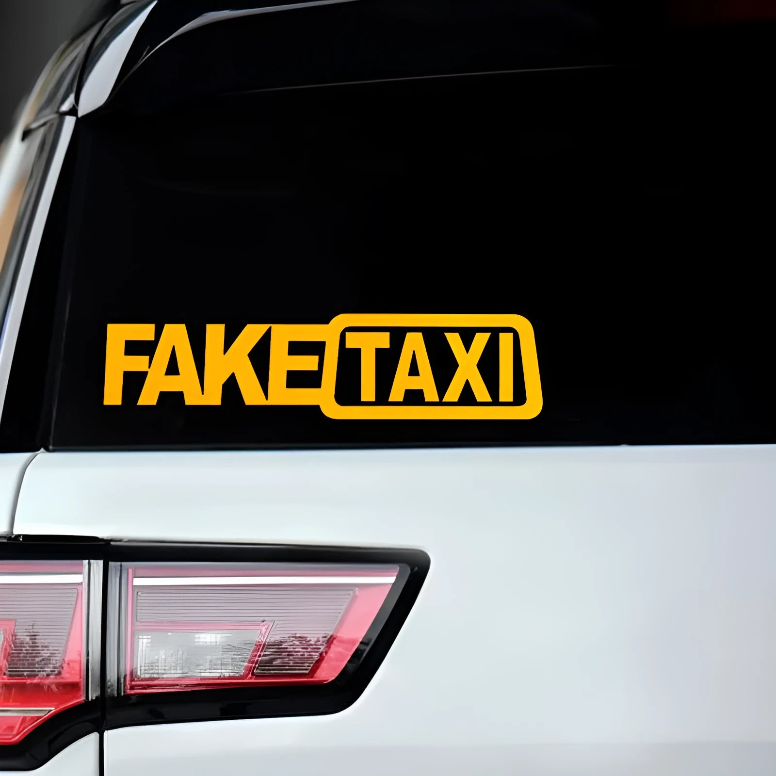 Waterproof PET Fake Taxi car window sticker measuring 20 by 8 cm in black text version.