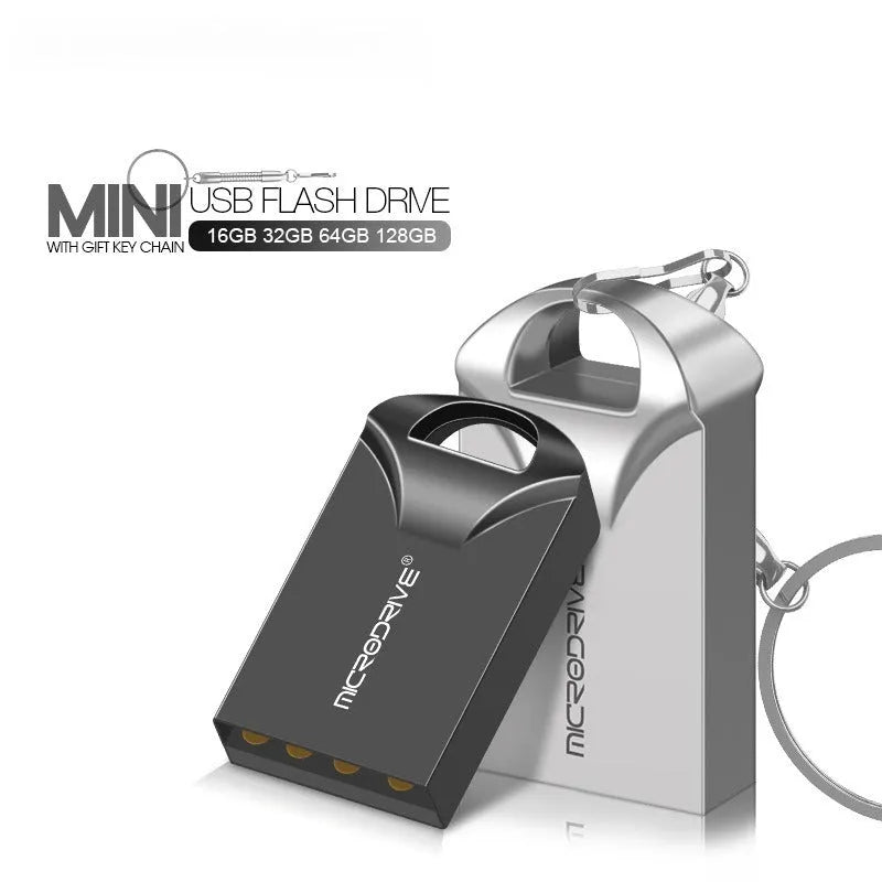 Small black or silver metal USB flash drive showing scale