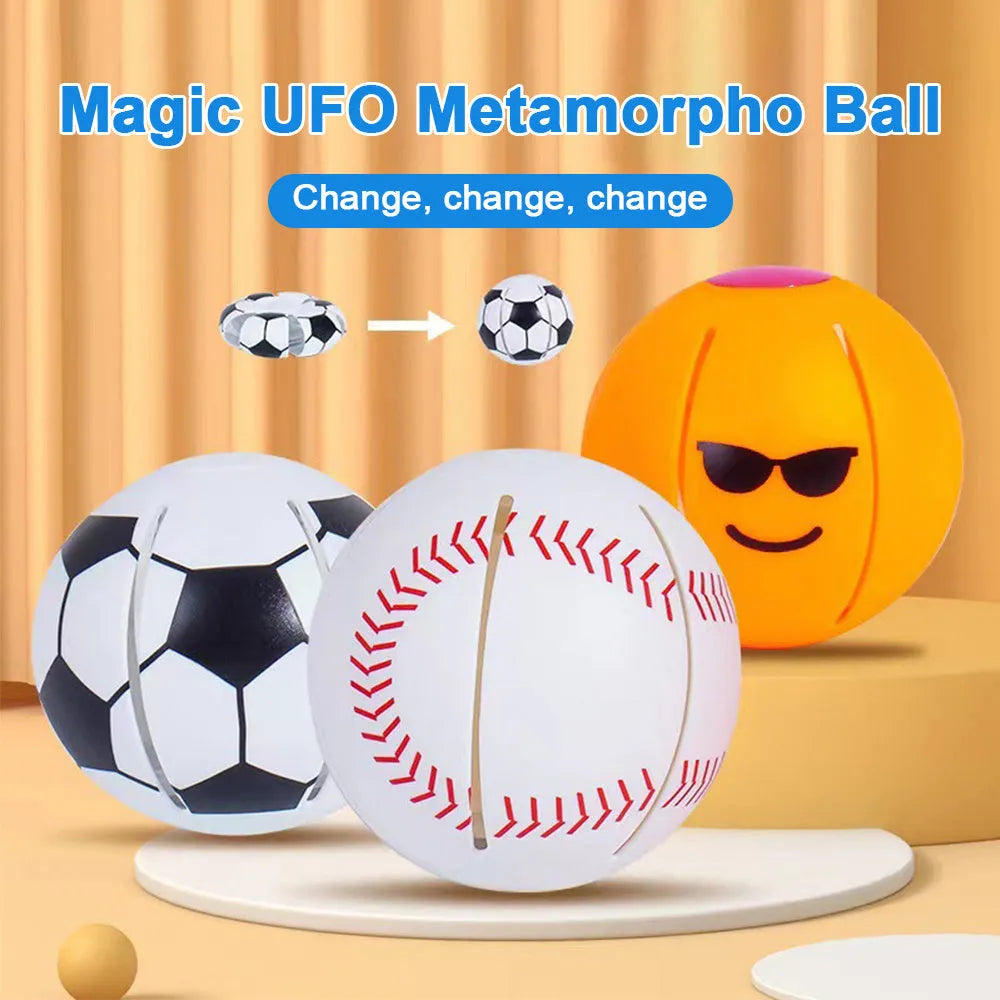 Interactive dog toy showing bouncy ball and flying disc conversion with 9cm diameter and six colour options