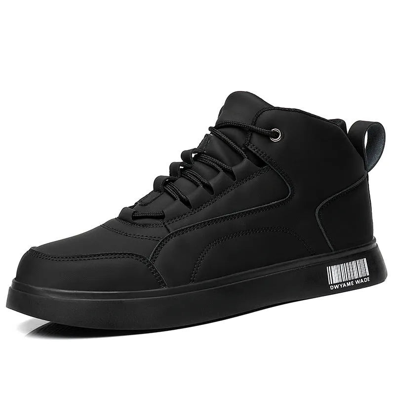 Men's white mid-top casual sports shoes with lace-up front and round toe.