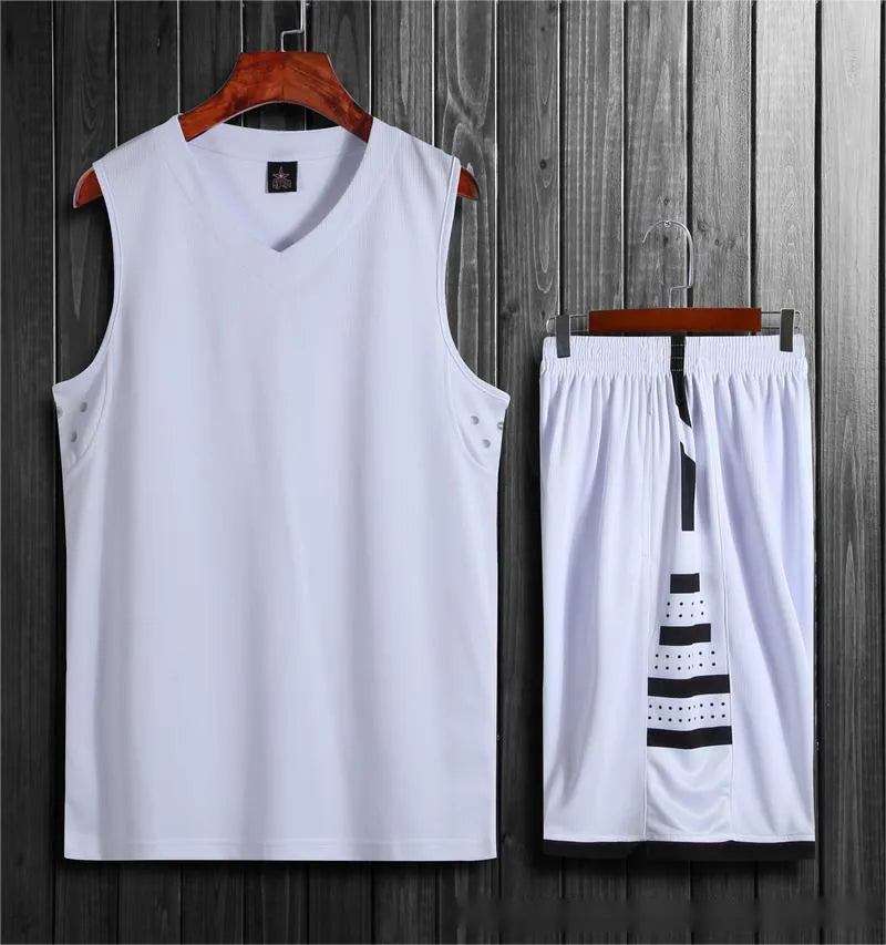 Black and white polyester basketball sports vest and matching pants for unisex training