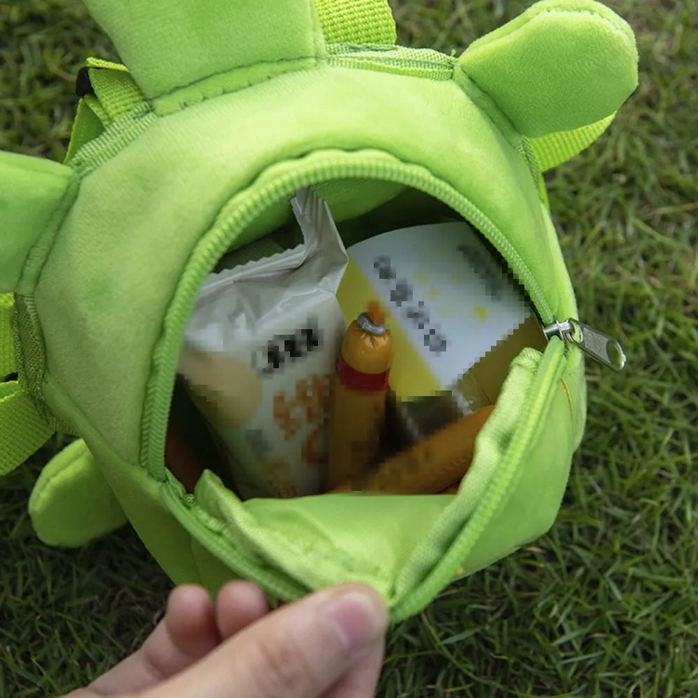 Turtle-shaped dog backpack harness vest in velvet with metal zipper, measuring 20 x 18cm