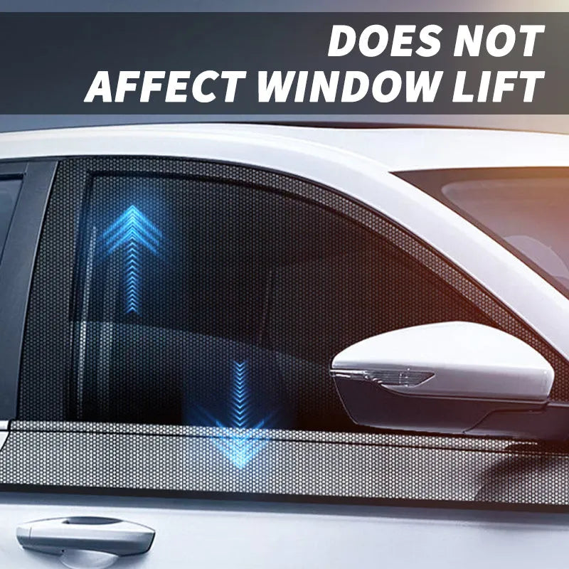 Car side window mesh sunshade with elastic fixation providing sun protection and mosquito prevention