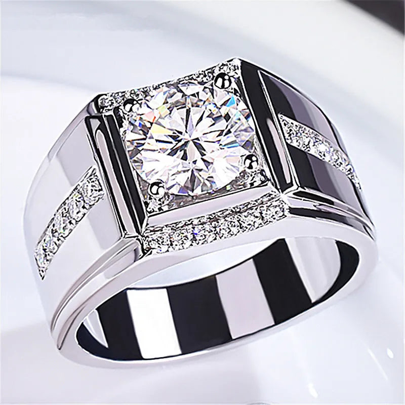 Men's adjustable imitation moissanite ring in rose gold colour with geometric diamond design