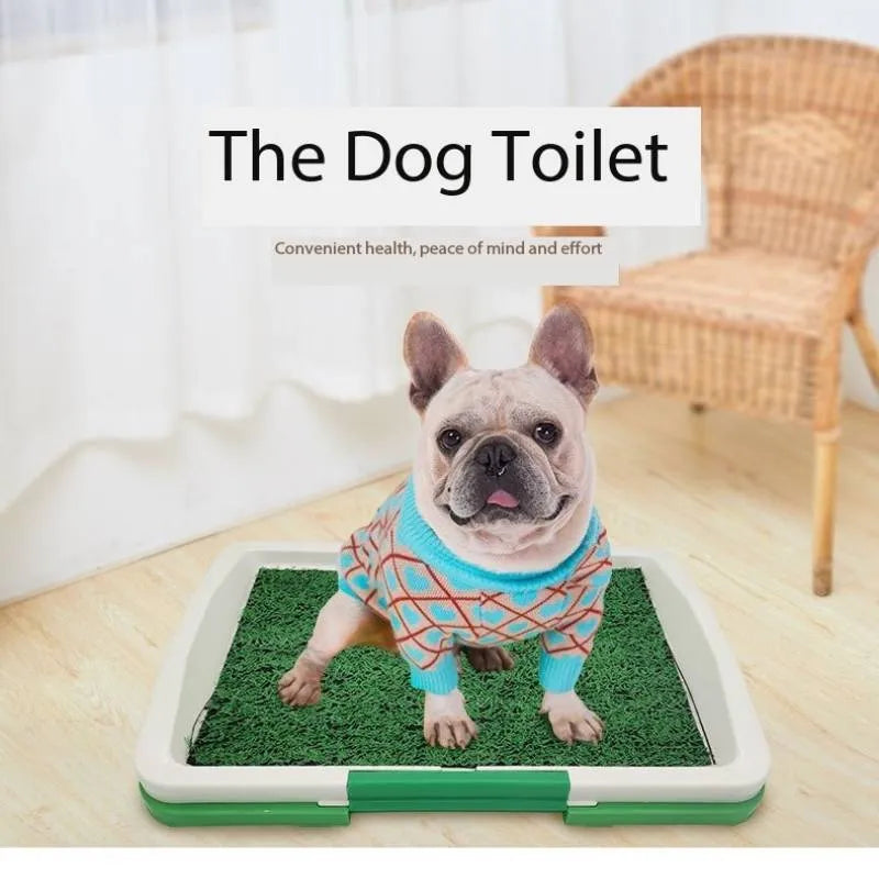 Green artificial turf dog grass patch toilet with three-layer construction for indoor puppy potty training