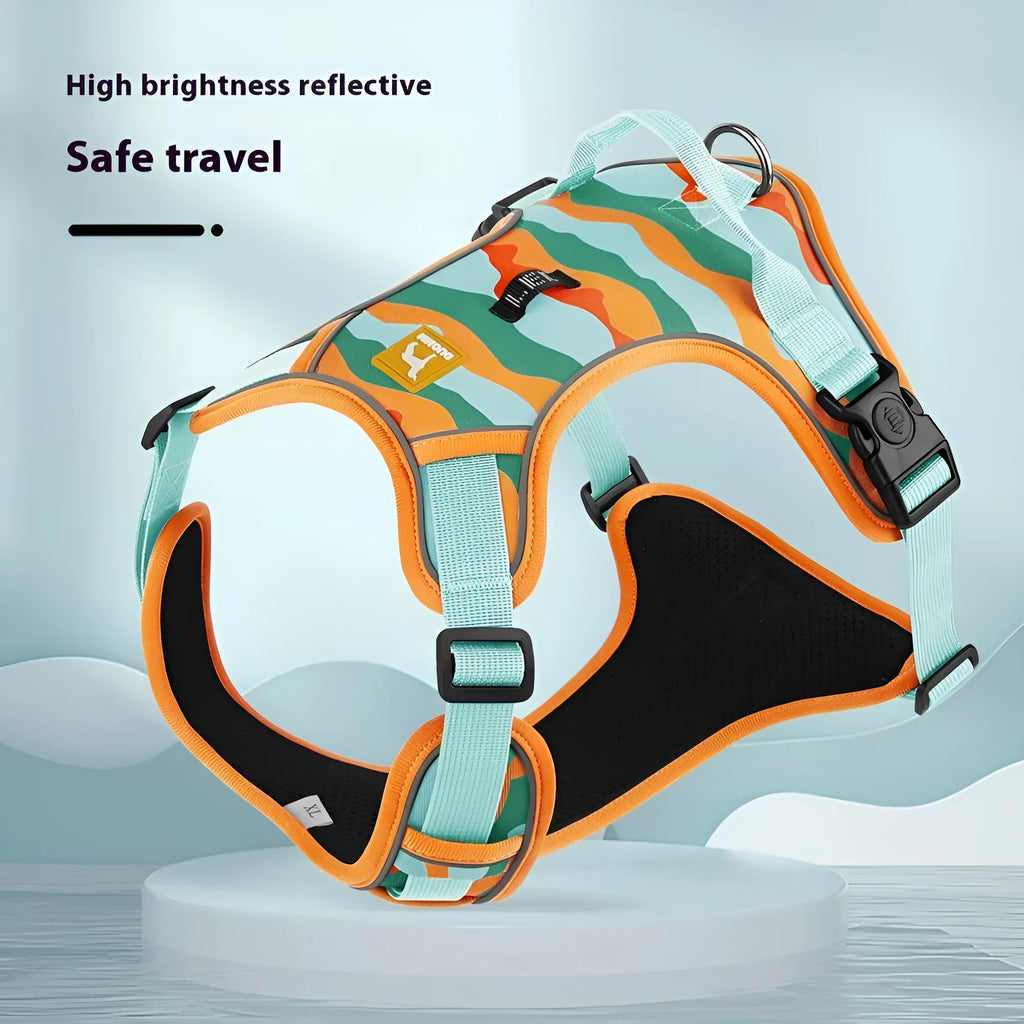 Reflective dog harness with hand-holding rope in orange Oxford cloth
