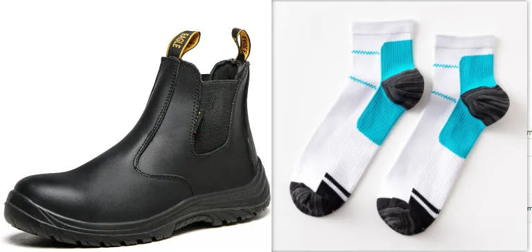 Black leather safety boots with high-top design for anti-piercing protection