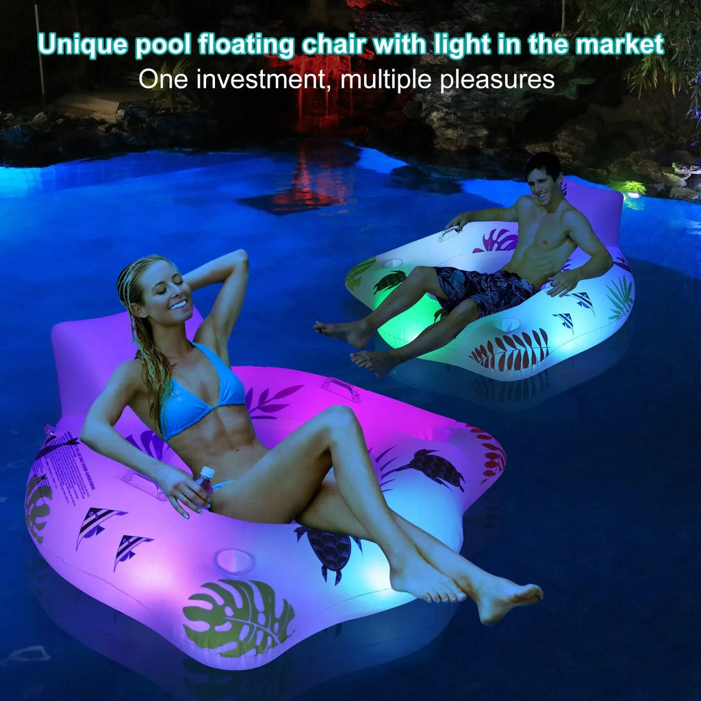 White U-shaped inflatable float with luminous features for water recreation