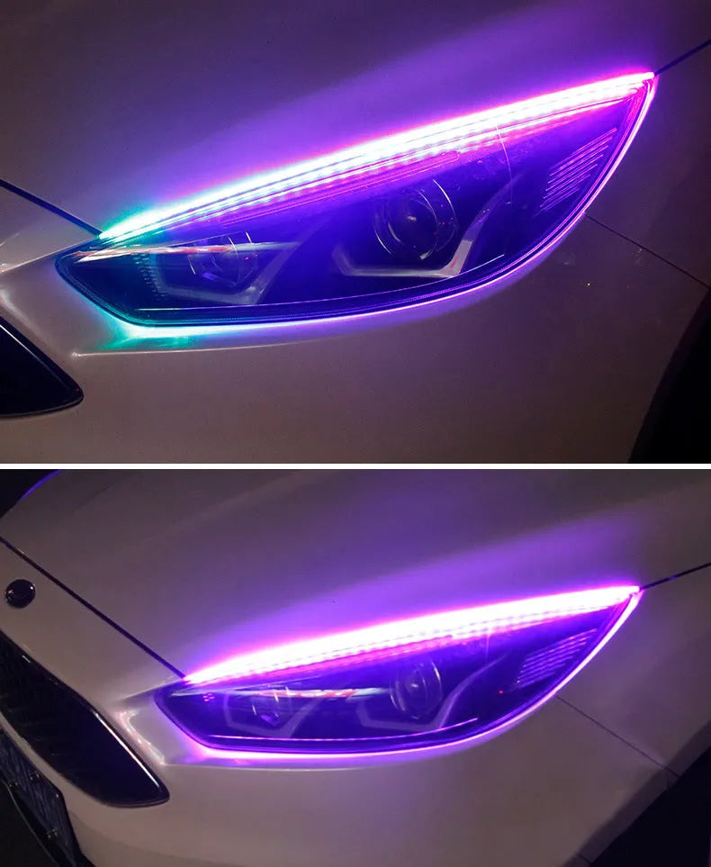 Remote-controlled RGB LED daytime running light strip for General Motors vehicles in 30cm, 45cm, or 60cm length options