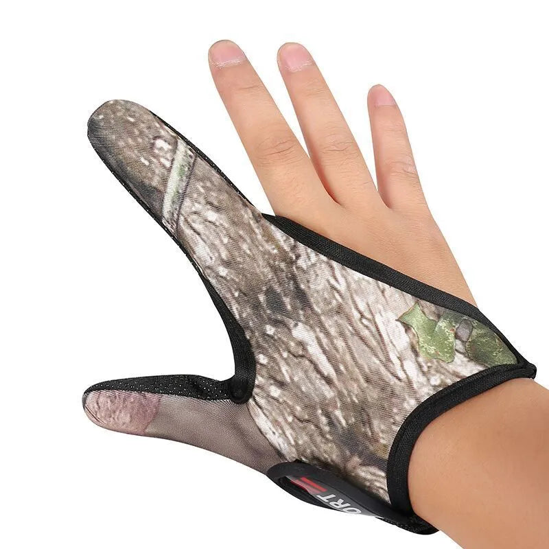 Two-finger fishing glove showing diving cloth back and microfiber palm in available colour options