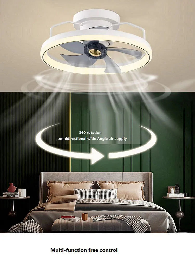 Modern simple style white ceiling fan lamp with integrated light and acrylic shade.